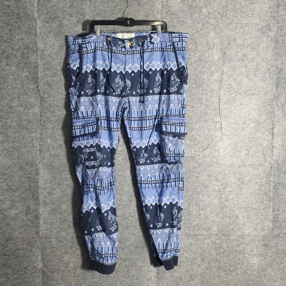 Decibel Cargo Jogger Pants Mens 42x31 Blue Paisley Stretch Casual Streetwear